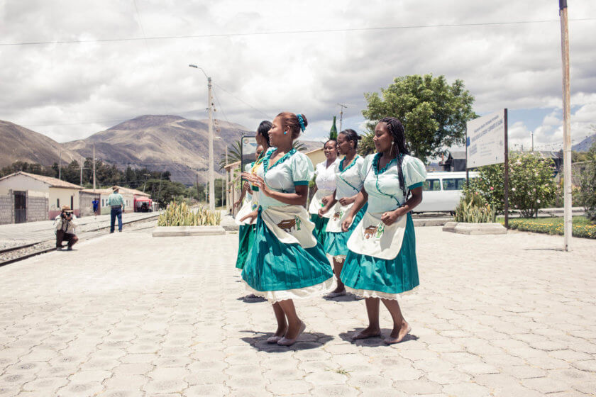 The traditional Bomba performance in Salinas, during a trip on the Tren de la Libertad in Ecuador.