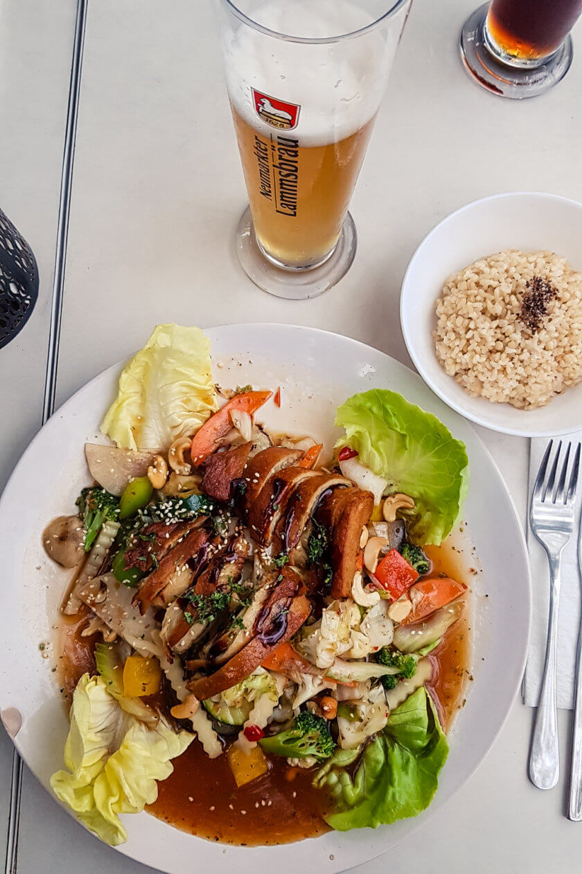 A healthy tofu dish at the Loving Hut Pension vegan hotel in Austria.