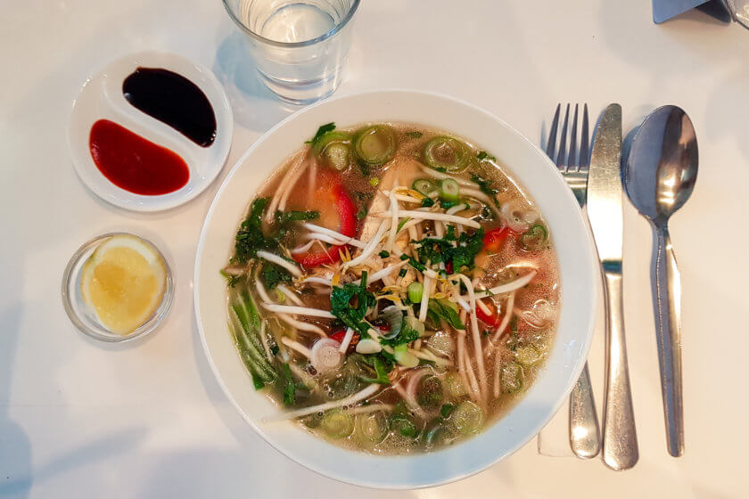 Vegan pho soup at Lovely Hut Pension in Austria