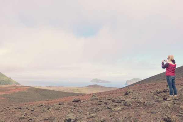Standing on the edge of a volcano Westman Islands Iceland