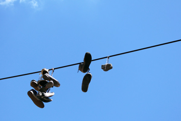 Shoes hanging over power cables in Ljubljana