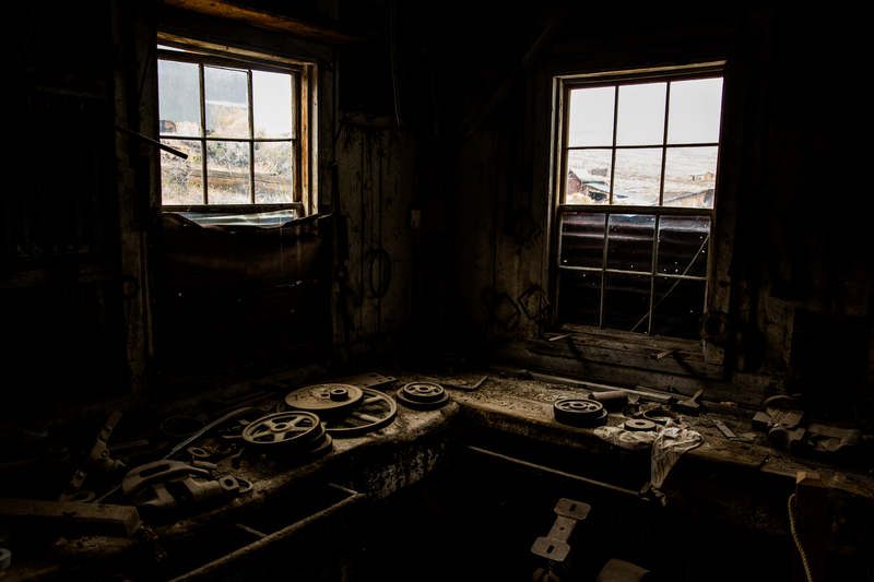 An abandoned stamp mill in the gold-mining ghost town of Bodie, California is part of the Bodie State Historic Park.