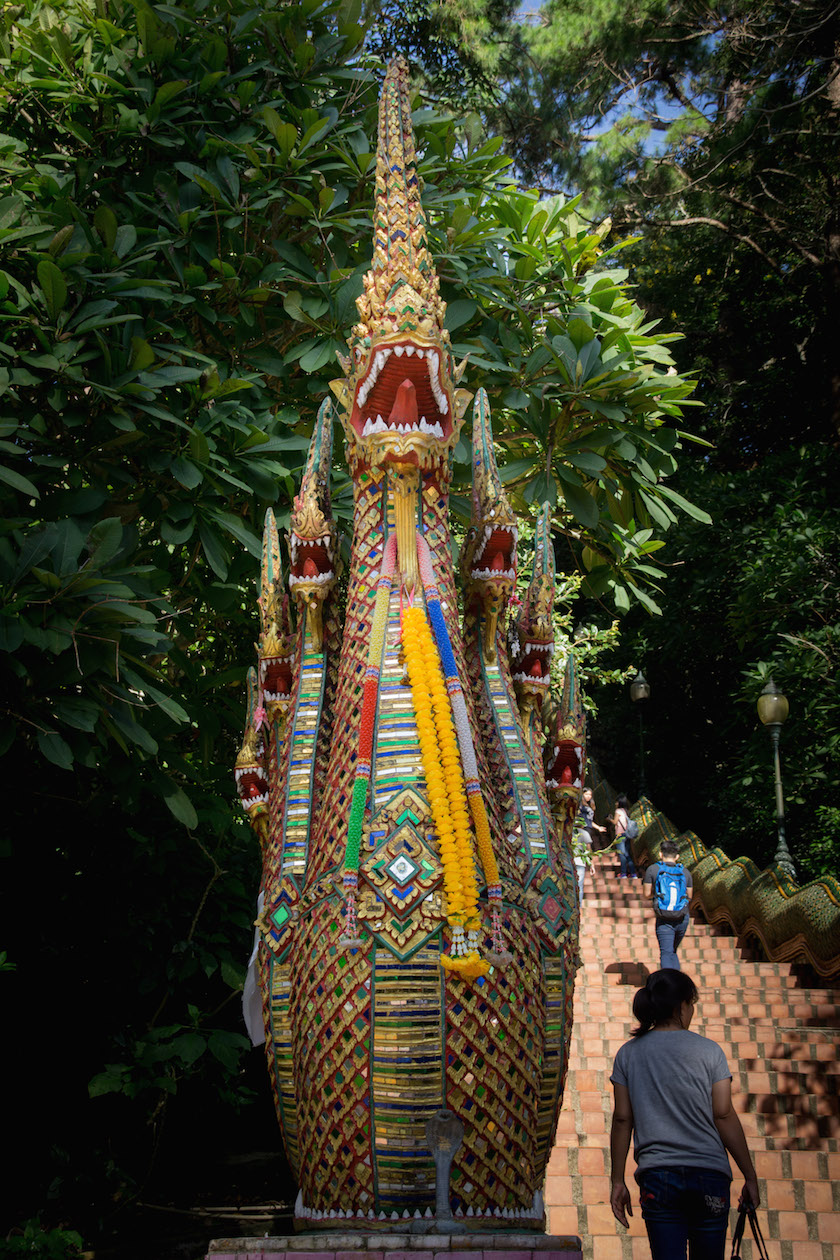 Naga Snake Buddhism Temple Statue Thailand Chiang Mai